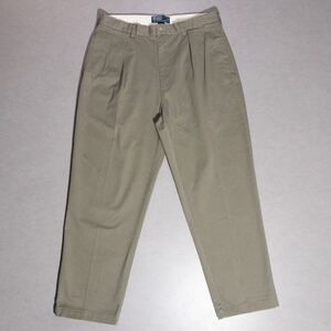 Vintage Polo Ralph Lauren Andrew Pleated Green Cotton Chino Pants Trousers 34x30